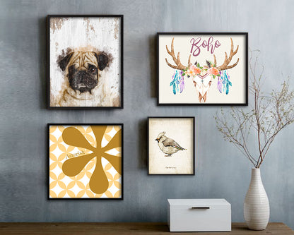 Pug Dog Puppy Portrait Framed Print Pet Watercolor Wall Decor Art Gifts