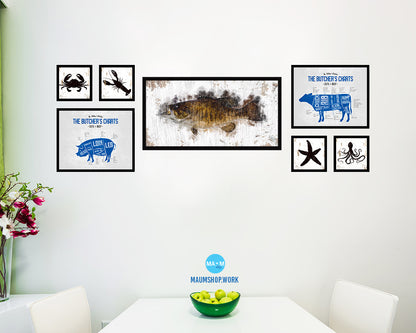 Smallmouth Bass Fish Art Wood Frame Shabby Chic Restaurant Sushi Wall Decor Gifts, 10" x 20"