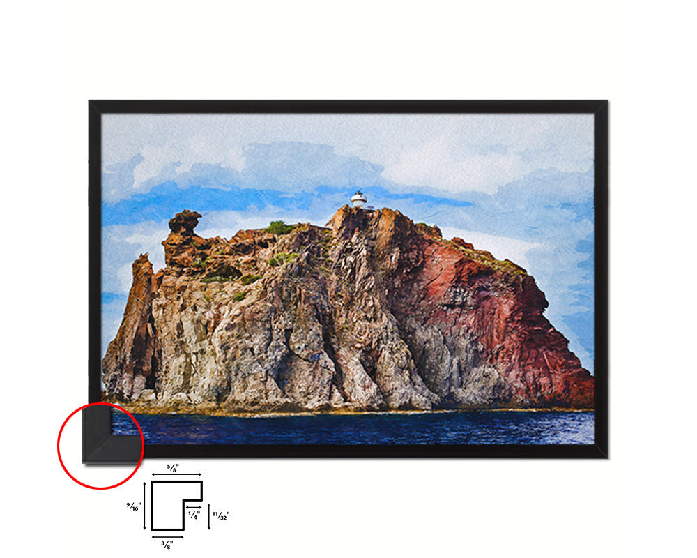 Aeolian Islands Sicily Italy Lighthouse on the Vulcano Island Landscape Painting Print Art Frame