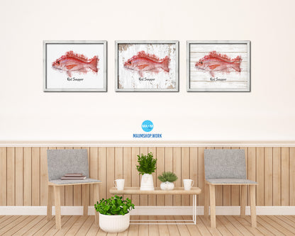 Red Snapper Fish Framed Prints Modern Restaurant Sushi Bar Watercolor Wall Art Decor
