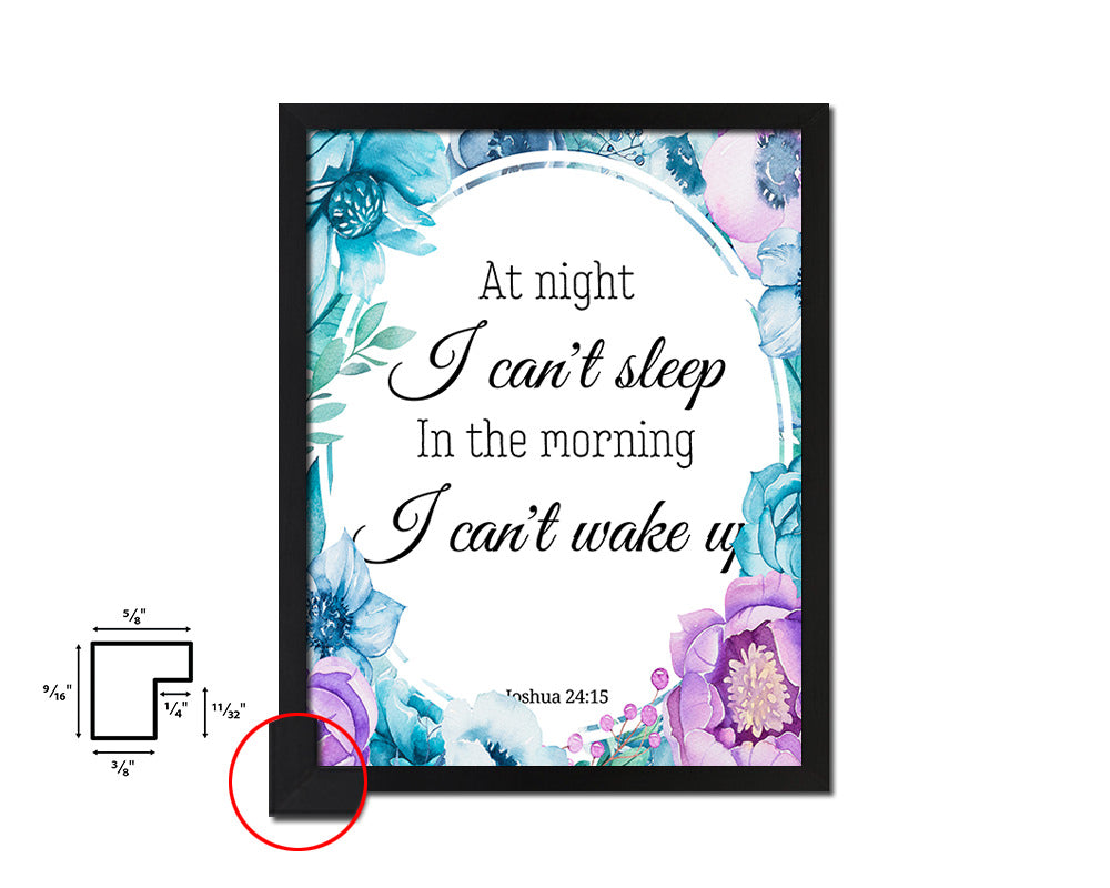 At night I can't sleep in the morning Quote Boho Flower Framed Print Wall Decor Art