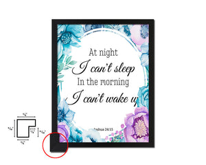 At night I can't sleep in the morning Quote Boho Flower Framed Print Wall Decor Art