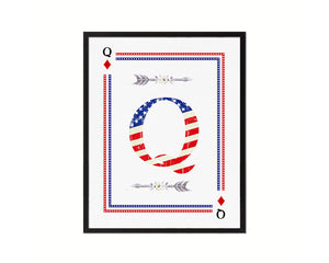 Letter Q Custom Monogram Decks Diamond American Flag Framed Print Wall Art Decor Gifts