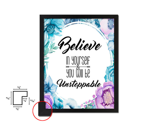 Believe in yourself Quote Boho Flower Framed Print Wall Decor Art