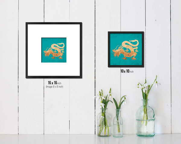 Dragon Chinese Zodiac Character Wood Framed Print Wall Art Decor Gifts, Aqua