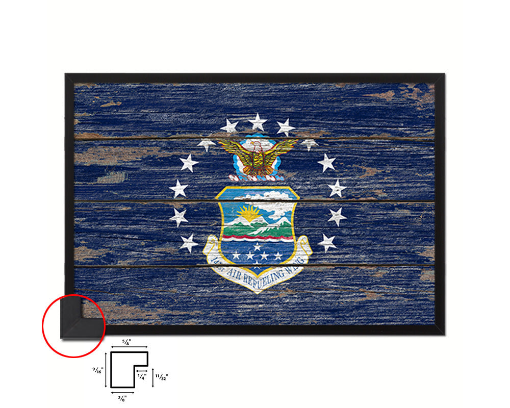 141st Air Refueling Wing Vintage Emblem Flag Wood Frame Paper Print Wall Art Decor Gifts