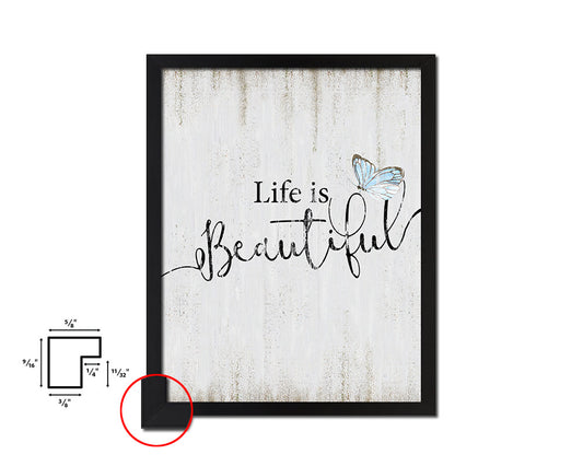 Life is beautiful Quote Wood Framed Print Wall Decor Art
