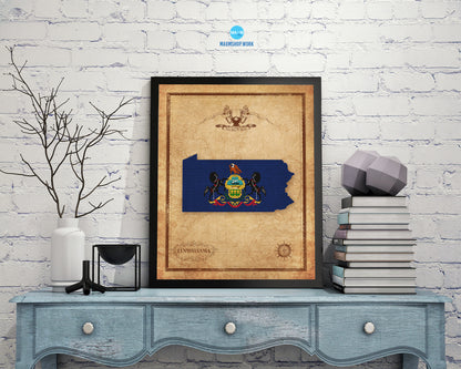 Pennsylvania State Vintage Map Wood Framed Paper Print  Wall Art Decor Gifts
