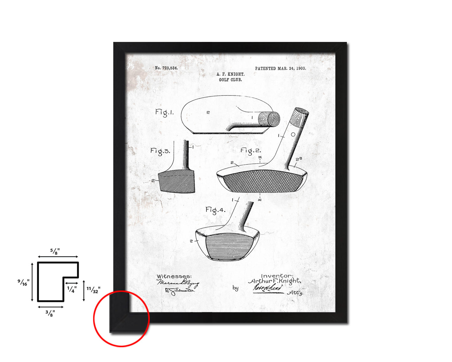 Golf Club Sports Vintage Patent Artwork Black Frame Print Gifts