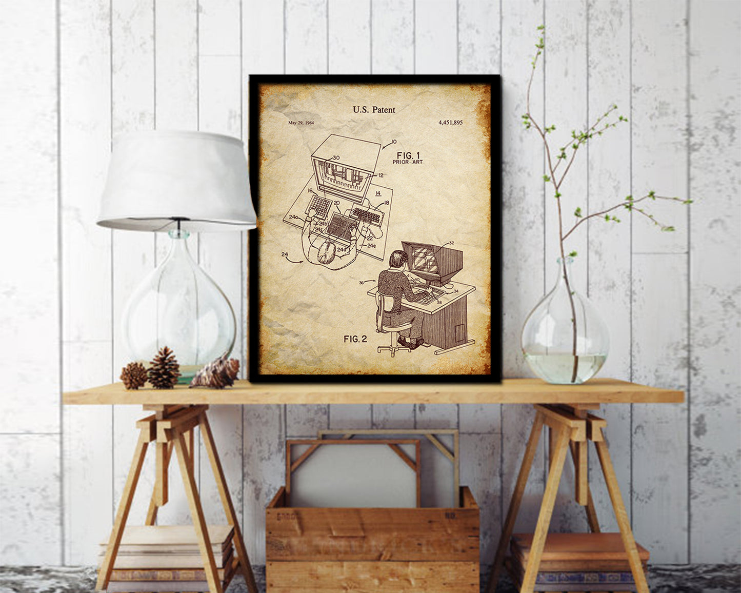 Interactive Aided Design System Computer Vintage Patent Artwork Walnut Frame Gifts
