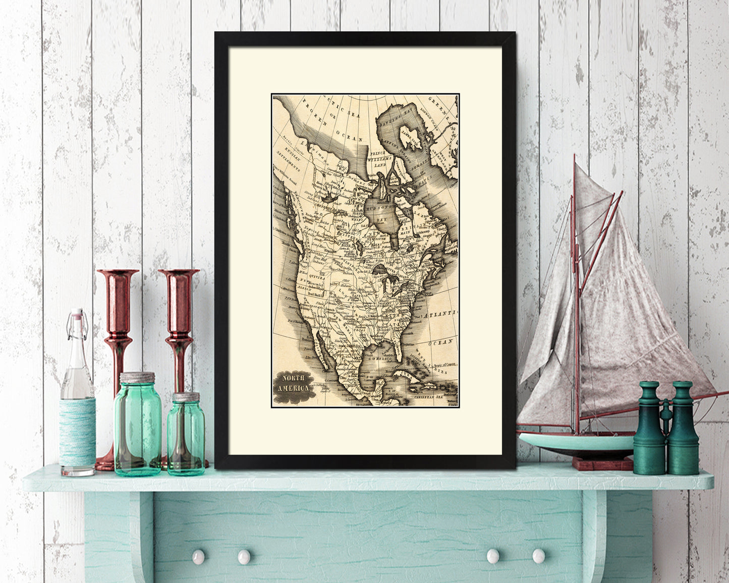 Spain Portugal and France Old Map Wood Framed Print Art Wall Decor Gifts