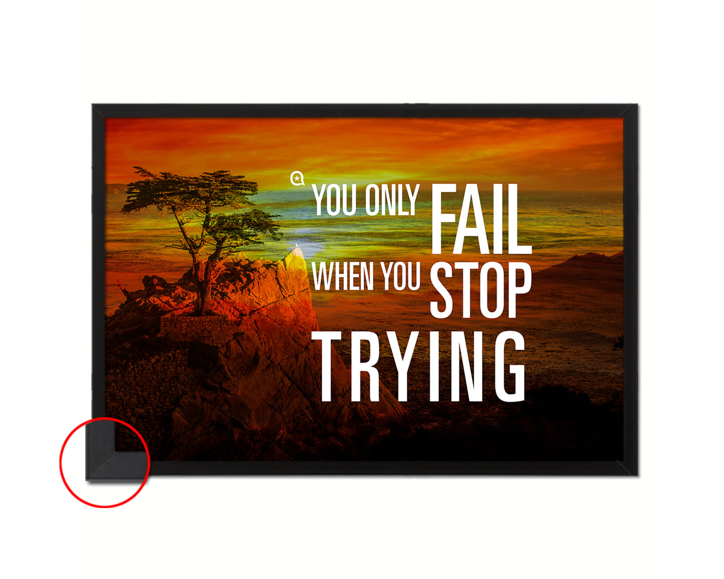 You only fail when you stop trying Quote Framed Print Wall Decor Art Gifts