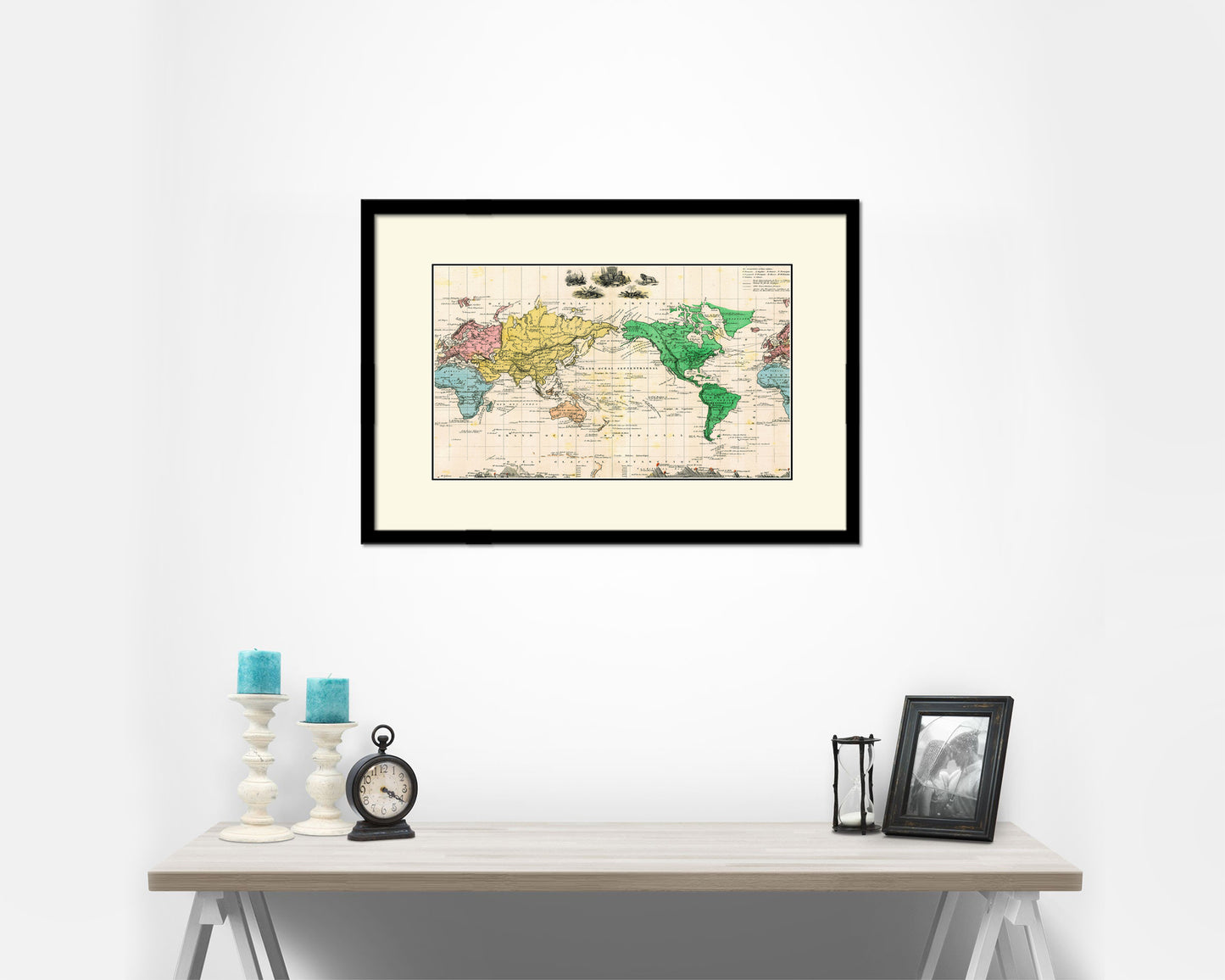 World 1875 Old Map Framed Print Art Wall Decor Gifts