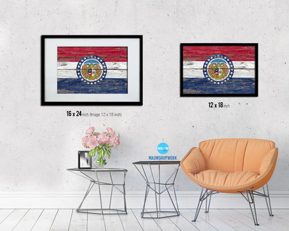 Missouri State Rustic Flag Wood Framed Paper Prints Wall Art Decor Gifts