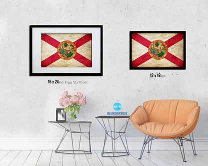Florida State Vintage Flag Wood Framed Paper Print Wall Art Decor Gifts