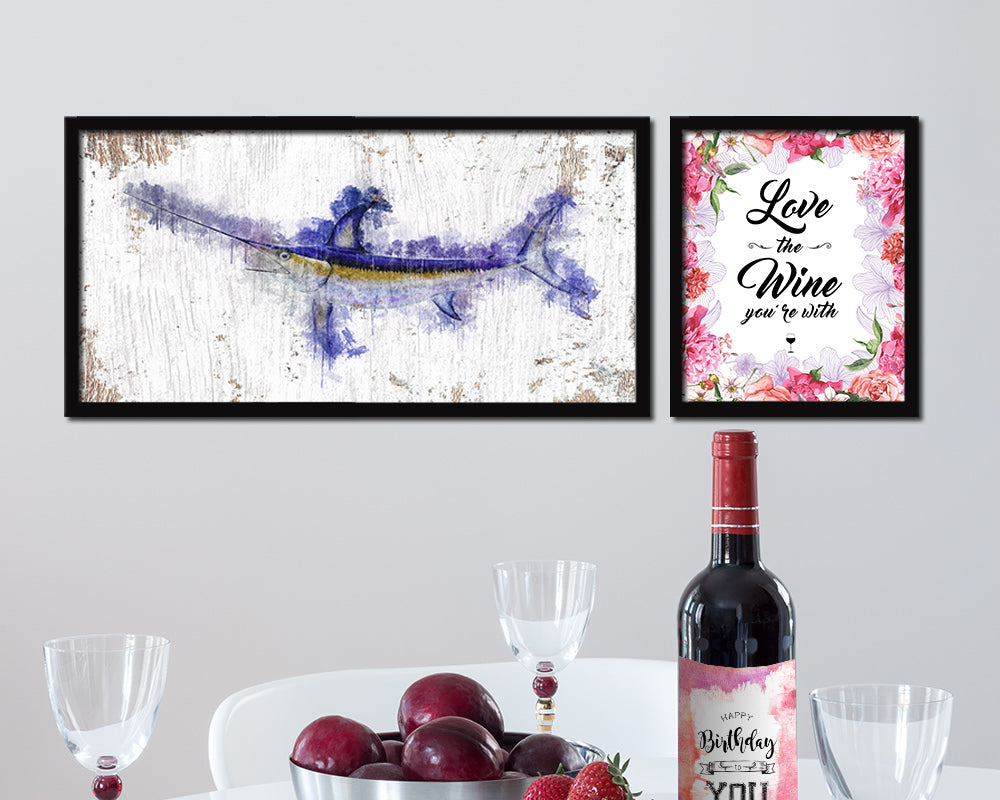 Sword Fish Art Wood Frame Shabby Chic Restaurant Sushi Wall Decor Gifts, 10" x 20"