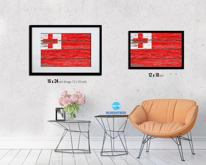 Tonga Country Wood Rustic National Flag Wood Framed Print Wall Art Decor Gifts