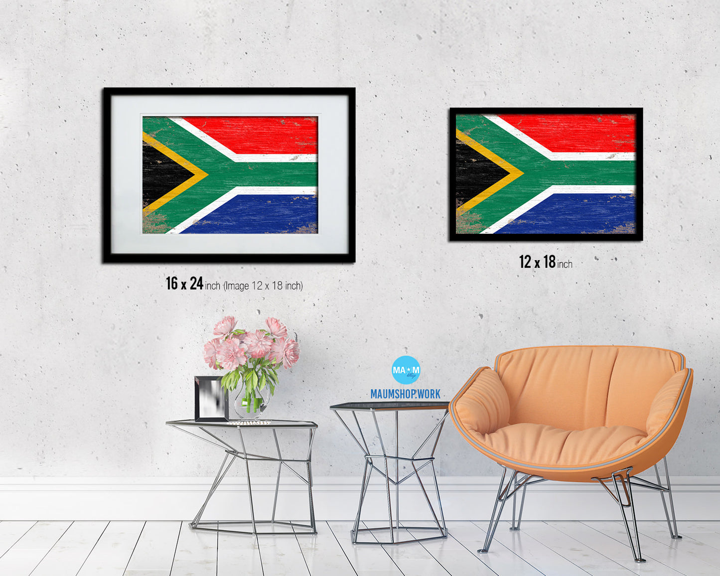 South Africa Shabby Chic Country Flag Wood Framed Print Wall Art Decor Gifts