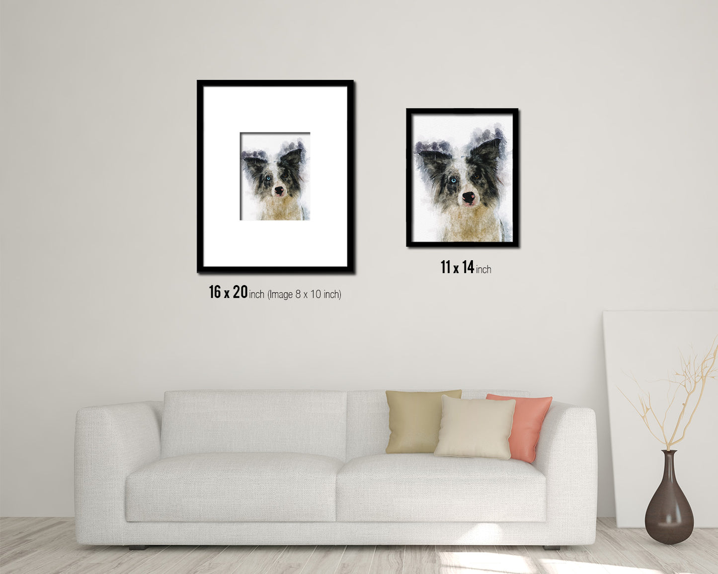 Border Collie Dog Puppy Portrait Framed Print Pet Watercolor Wall Decor Art Gifts
