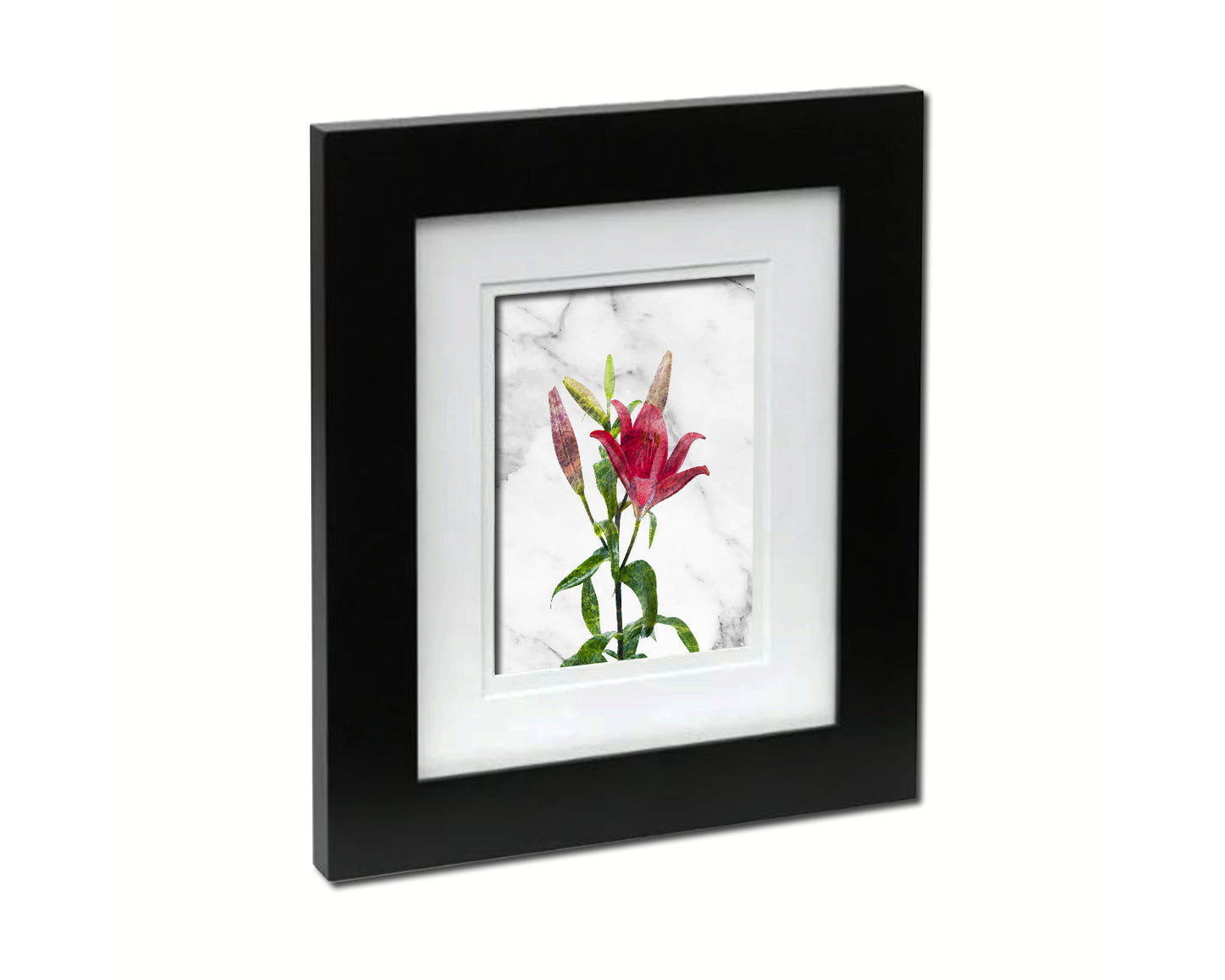 Red Lily Marble Texture Plants Art Wood Framed Print Wall Decor Gifts