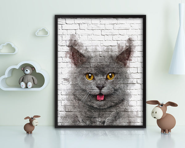 Chartreux Cat Kitten Portrait Framed Print Pet Home Decor Custom Watercolor Wall Art Gifts