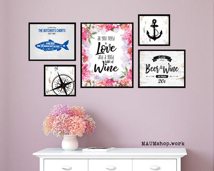 All you need is love and a good bottle Quote Wood Framed Print Wall Decor Art Gifts