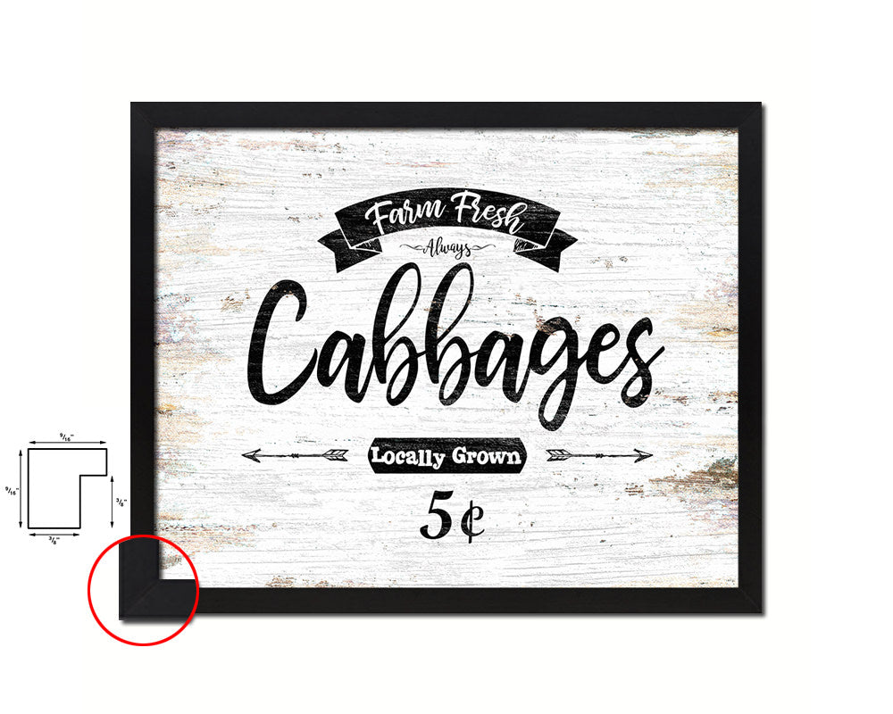 Farm Fresh Cabbages Vintage Sign Fine Art Paper Prints Wood Frame Wall Art Decor Gifts