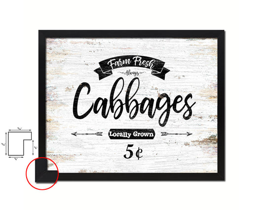 Farm Fresh Cabbages Vintage Sign Fine Art Paper Prints Wood Frame Wall Art Decor Gifts