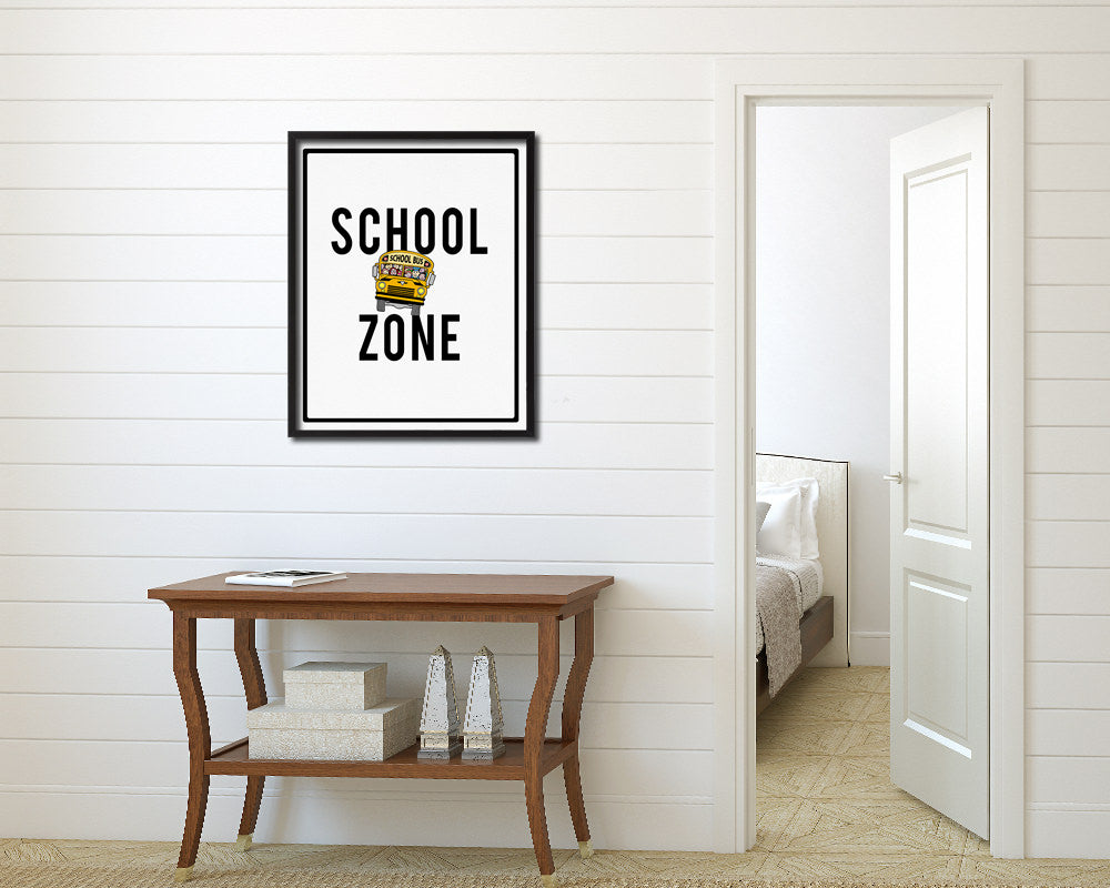 School Zone Notice Danger Sign Framed Print Home Decor Wall Art Gifts