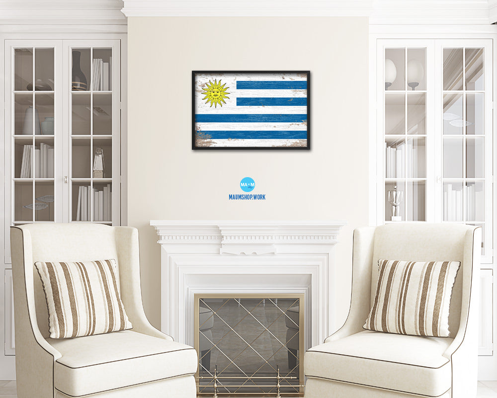 Uruguay Shabby Chic Country Flag Wood Framed Print Wall Art Decor Gifts