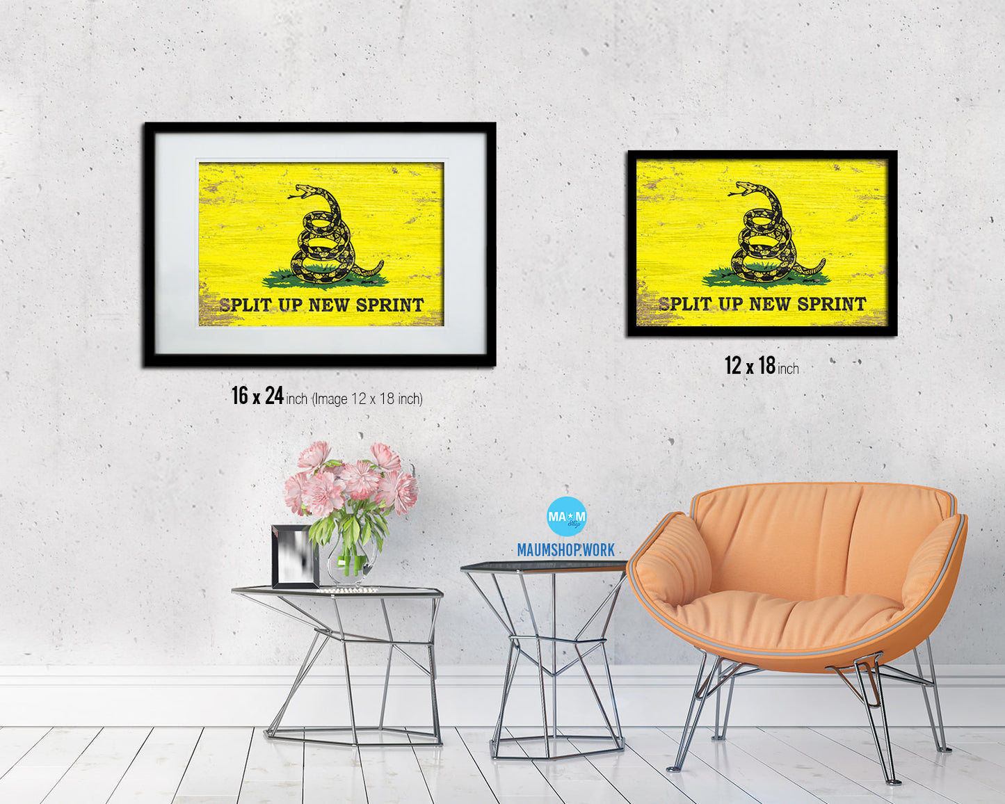 Split up New Sprint Shabby Chic Military Flag Framed Print Decor Wall Art Gifts