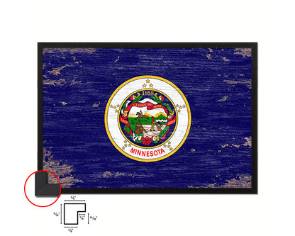Minnesota State Shabby Chic Flag Wood Framed Paper Print  Wall Art Decor Gifts