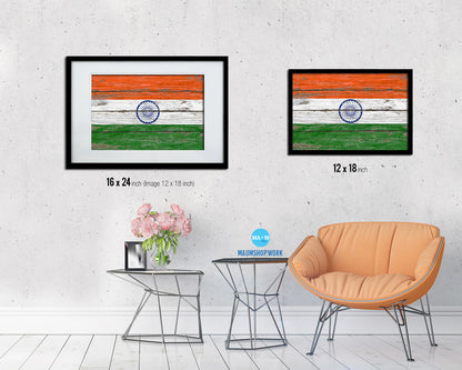 India Country Wood Rustic National Flag Wood Framed Print Wall Art Decor Gifts