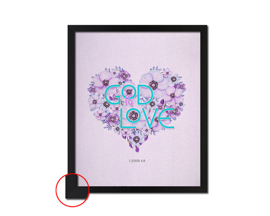 God is love, 1 John 4:8 Bible Verse Scripture Framed Print Wall Decor Art Gifts
