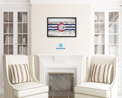 Cincinnati City Ohio State Rustic Flag Wood Framed Paper Prints Decor Wall Art Gifts