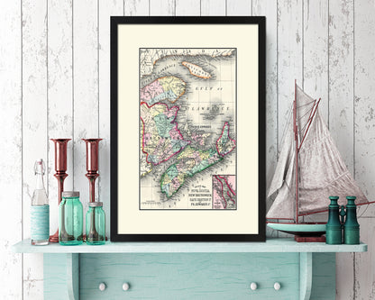 Nova Scotia New Brunswick Canada Old Map Wood Framed Print Art Wall Decor Gifts
