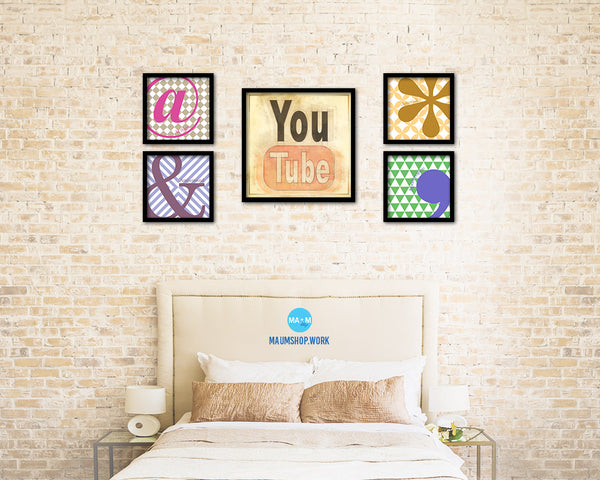 Youtube Social Media Symbol Icons logo Wood Framed Print Home Decor Wall Art Gifts