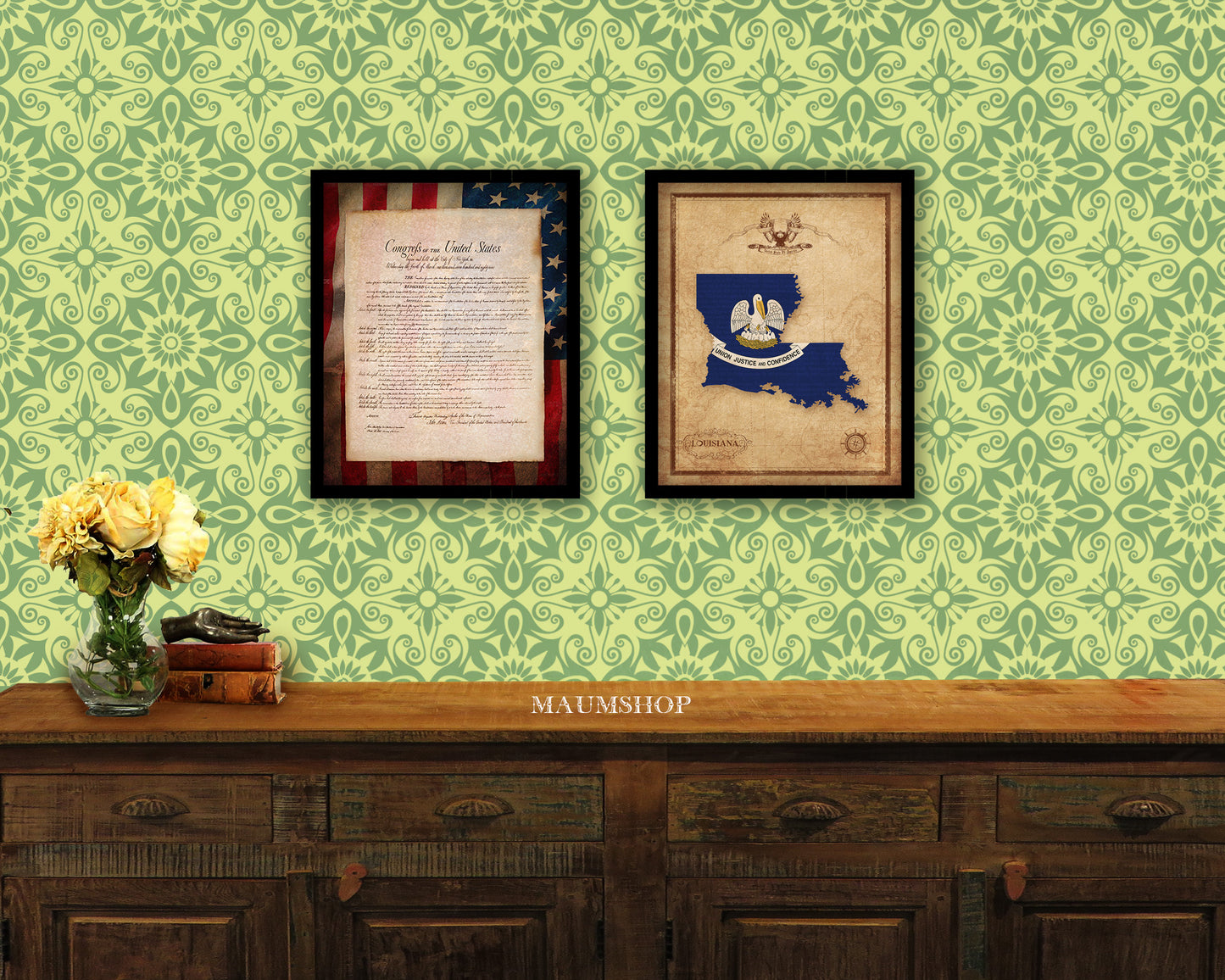 Louisiana State Vintage Map Wood Framed Paper Print  Wall Art Decor Gifts