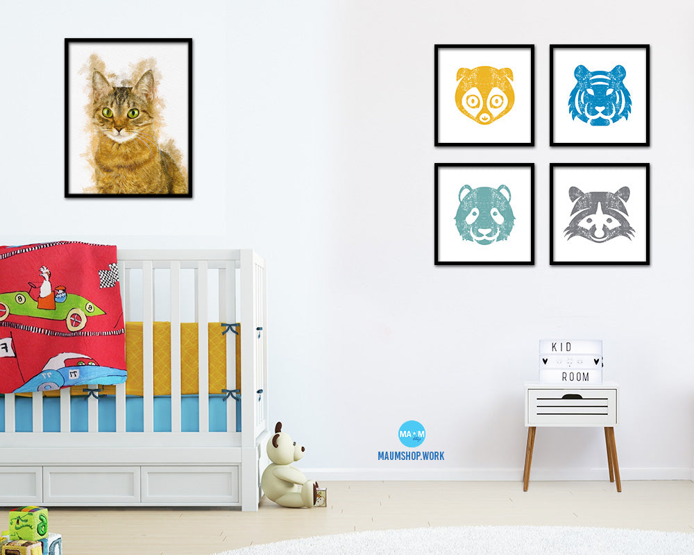 Red Little Cat Kitten Portrait Framed Print Pet Home Decor Custom Watercolor Wall Art Gifts