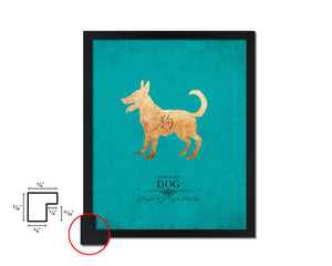 Dog Chinese Zodiac Character Black Framed Art Paper Print Wall Art Decor Gifts, Aqua