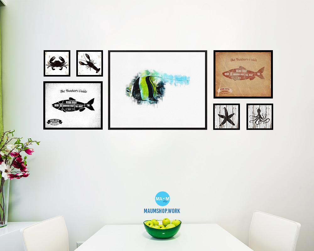Tropical Fish Framed Print Modern Restaurant Sushi Bar Modern Watercolor Wall Art Decor