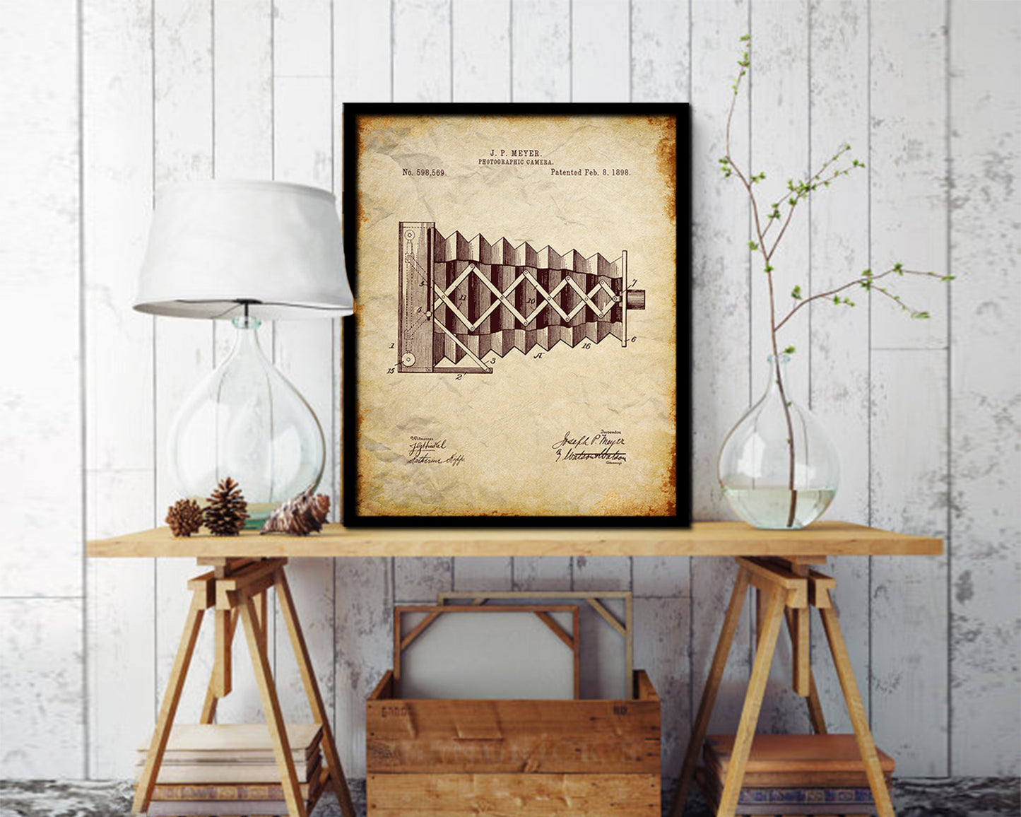 Photographic Camera Vintage Patent Artwork Walnut Frame Print Wall Art Decor Gifts