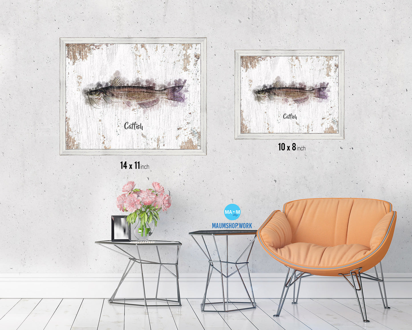 Catfish Fish Framed Prints Modern Restaurant Sushi Bar Watercolor Wall Art Decor