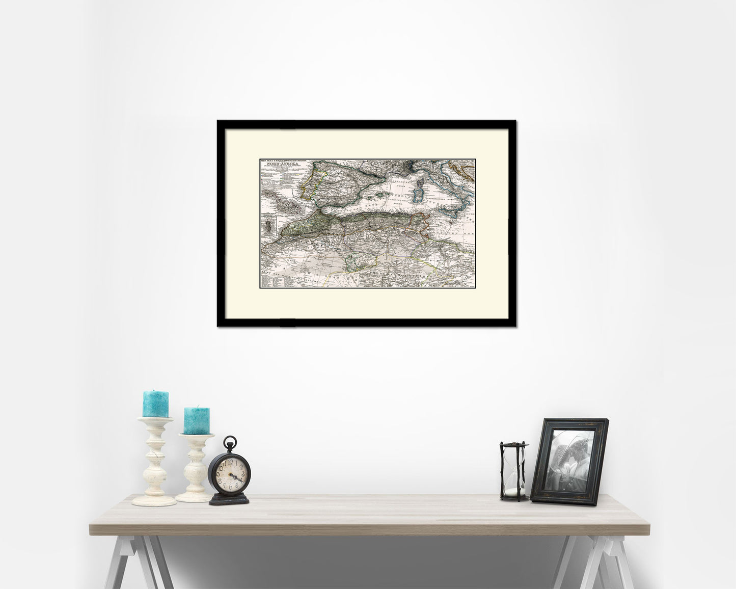 Western Mediterranean Old Map Framed Print Art Wall Decor Gifts