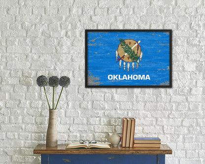 Oklahoma State Shabby Chic Flag Wood Framed Paper Print  Wall Art Decor Gifts