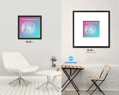 Waning Crescent Lunar Phases Colorful Moon Watercolor Framed Prints Home Decor Wall Art Gifts