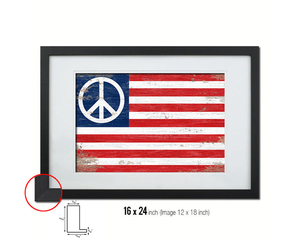US Peace Sign Anti War American Shabby Chic Military Flag Framed Print Decor Wall Art Gifts