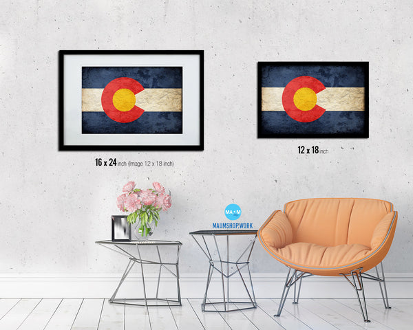 Colorado State Vintage Flag Wood Framed Paper Print Wall Art Decor Gifts