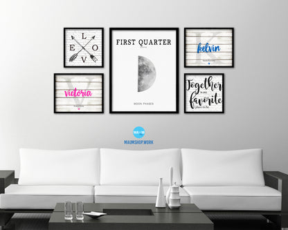 Waxing First Quarter Lunar Phases Moon Watercolor Nursery Framed Prints Home Decor Wall Art Gifts