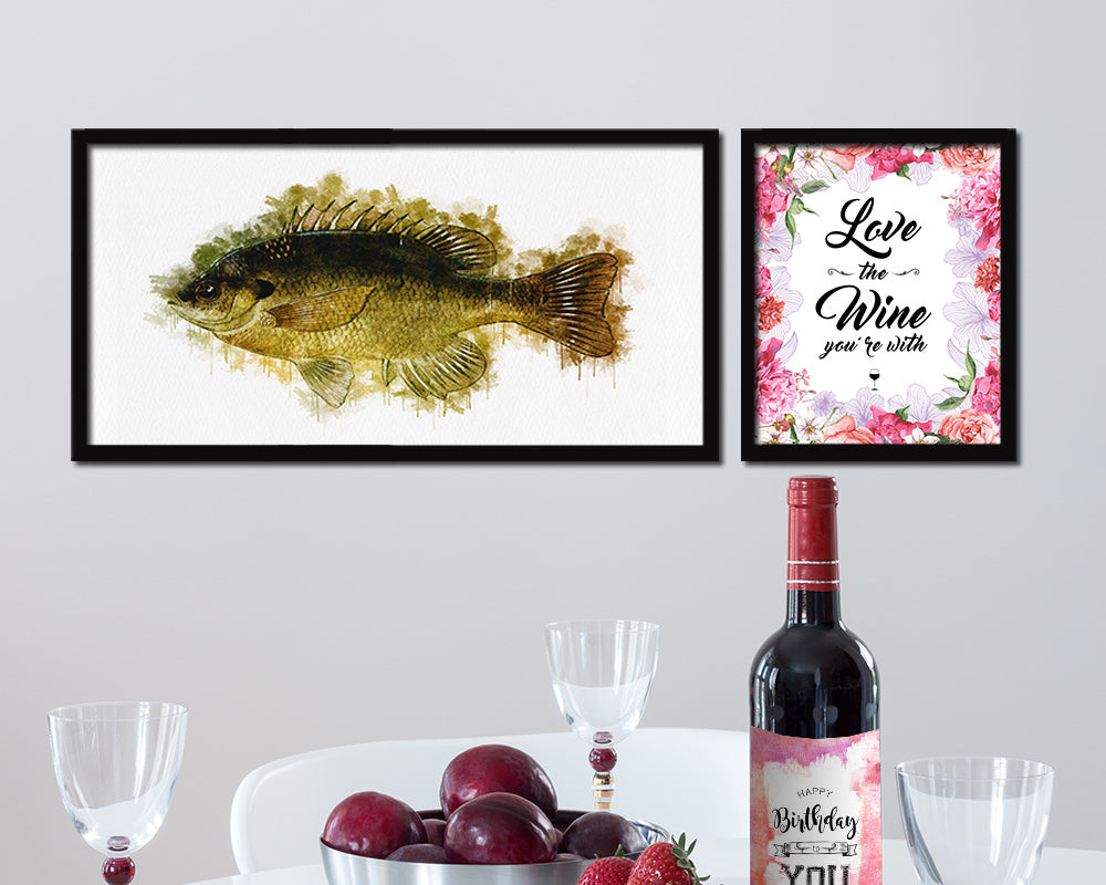 Bluegill Fish Art Wood Frame Modern Restaurant Sushi Wall Decor Gifts, 10" x 20"